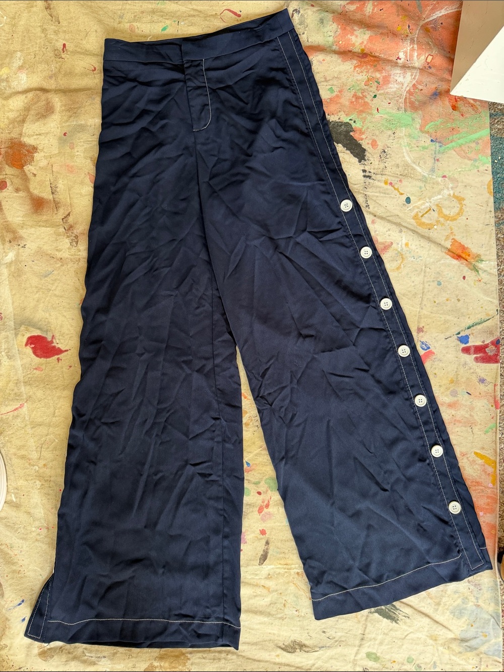 Do+Be Navy Silky Wide-Leg Button-Up Pants Joggers